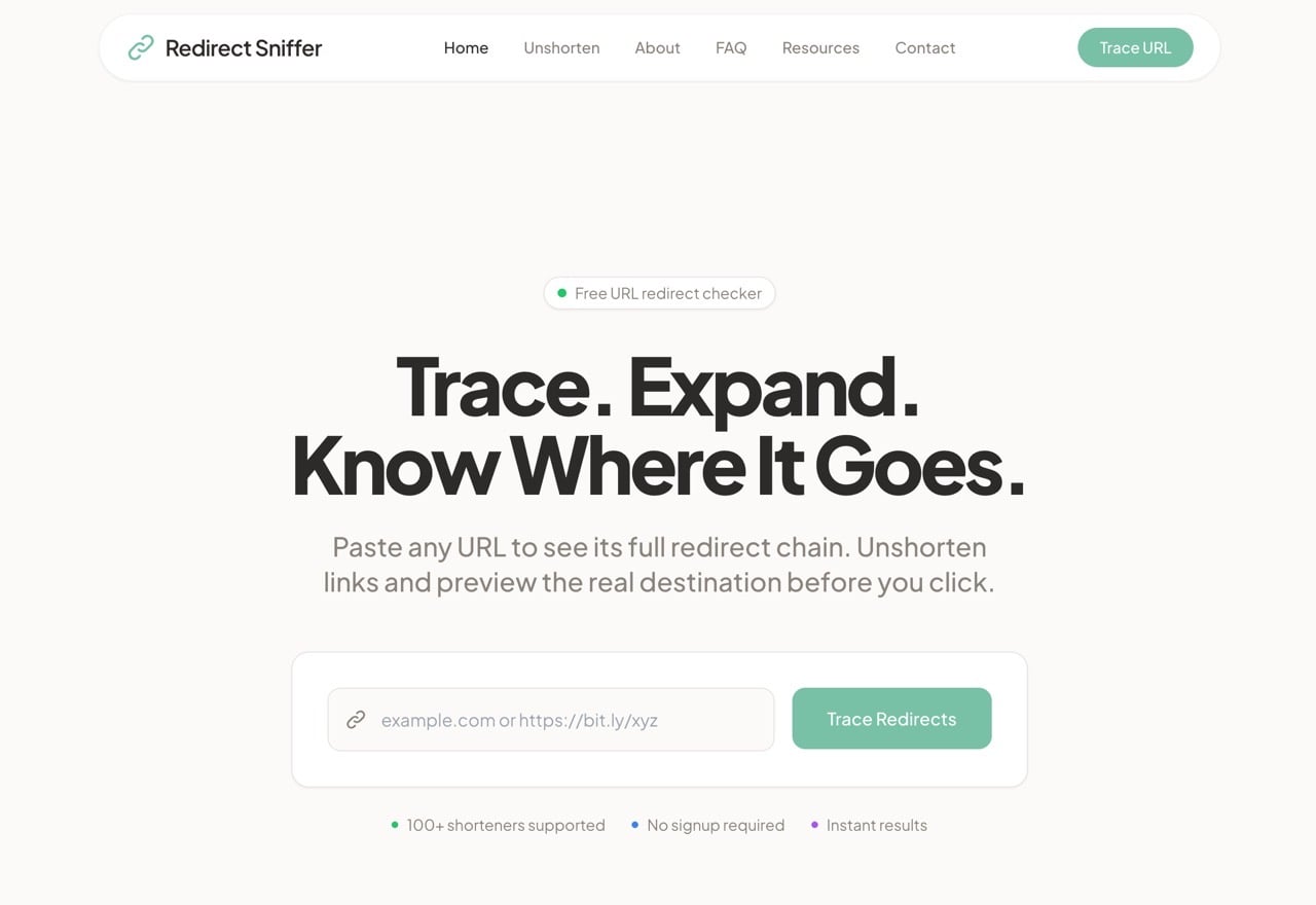 Redirect Sniffer 免費短網址轉址追蹤工具，揪出短連結最終目的地避免釣魚陷阱