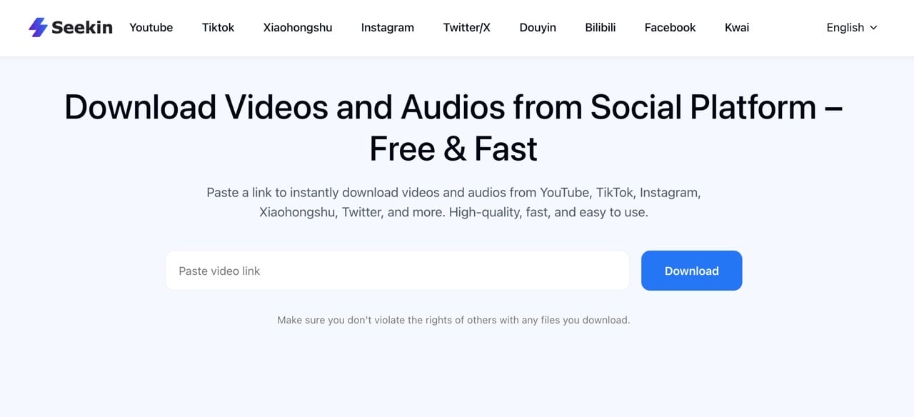Seekin 免費線上影片下載工具，支援 YouTube 4K、TikTok、Instagram 等 12 個平台 – 免費資源網