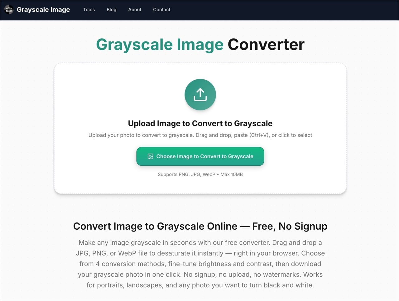 Grayscale Image Converter 線上把彩色照片轉黑白，四種灰階演算法免上傳免註冊