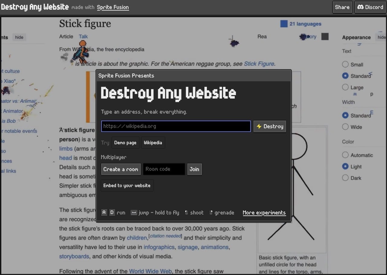 Destroy Any Website：輸入網址就能破壞網站的免費火柴人小遊戲