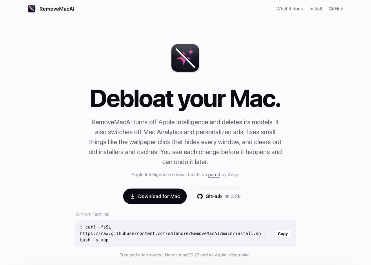 RemoveMacAI：關閉 Apple Intelligence 並刪除模型佔用空間